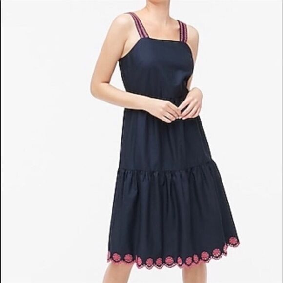J Crew Scalloped tiered ruffle maxi dress size 2 Navy & Pink - Picture 1 of 10